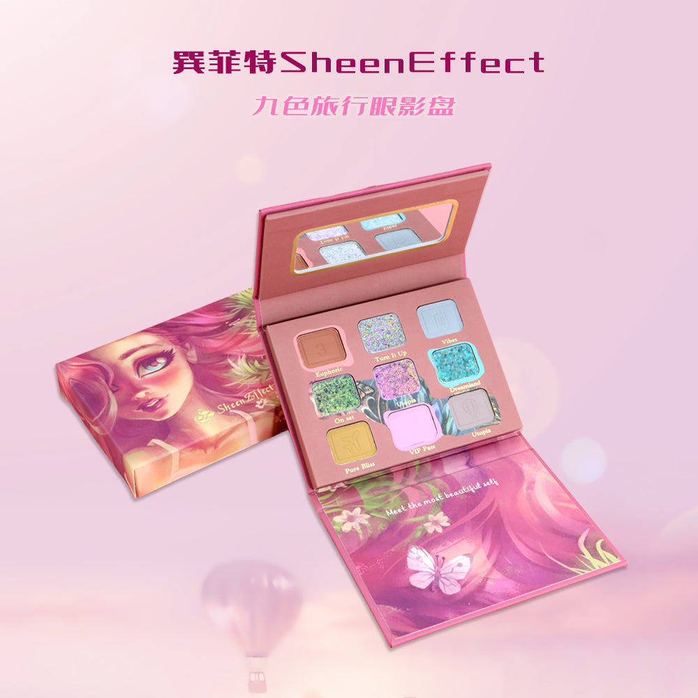SheenEffect × Nicole Collaboration 9-Color Travel Eyeshadow Palette — Featuring Metallic Sparkle & Matte Finishes for Multi-Purpose Use (Eye Shadow, Contour & Base)