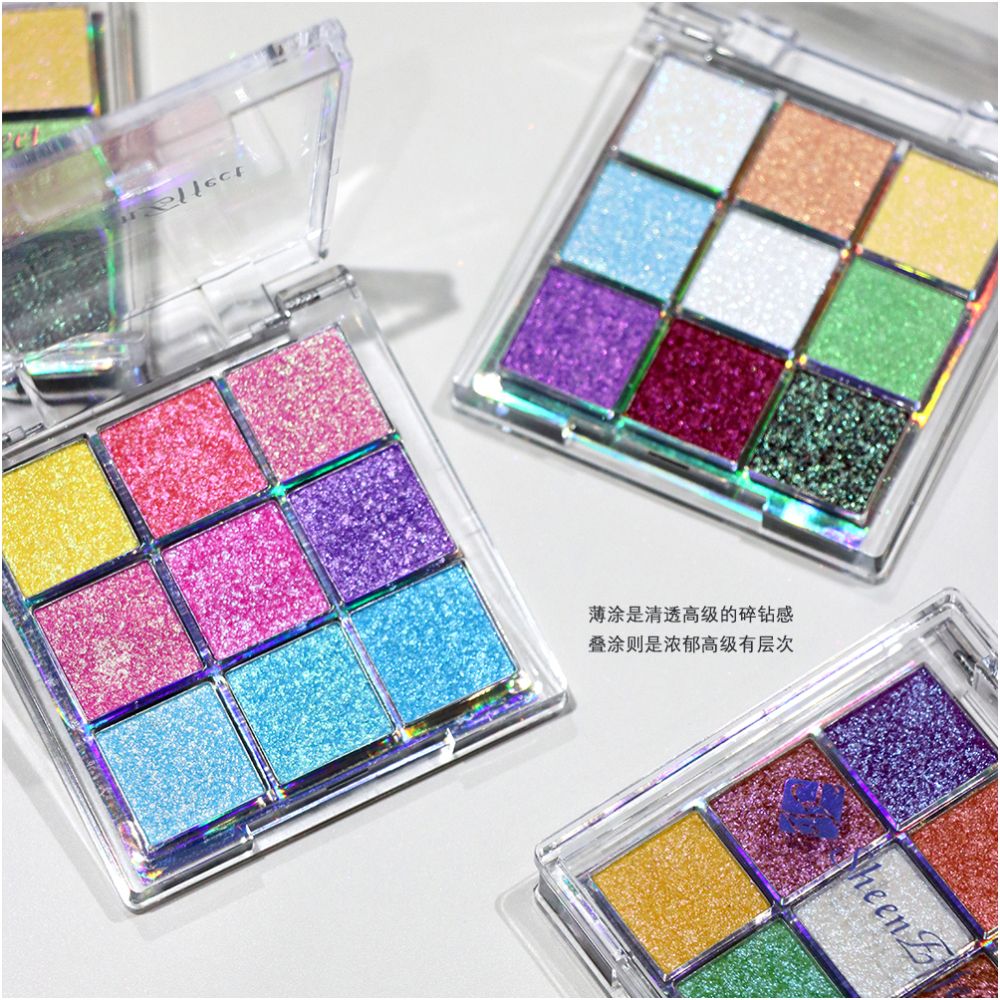 Sunfeld Ice Chameleon Jiugongge eye shadow Plate Flash Color Sequins Daily Light Makeup Fine Super Flash Color Makeup image 2